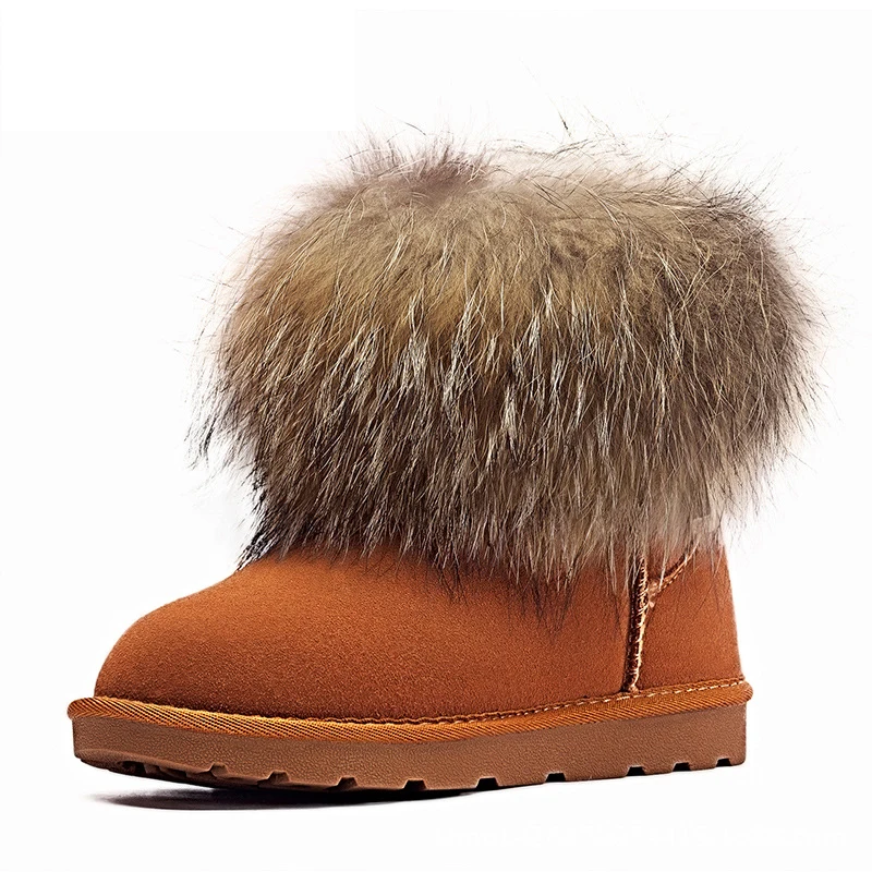 Women's Fox Fur Winter Snow Boots, Thick Plush Mid-Tube Non-Slip Warm Women's Boots, Casual Outdoor Winter Boots 35-40 Yards