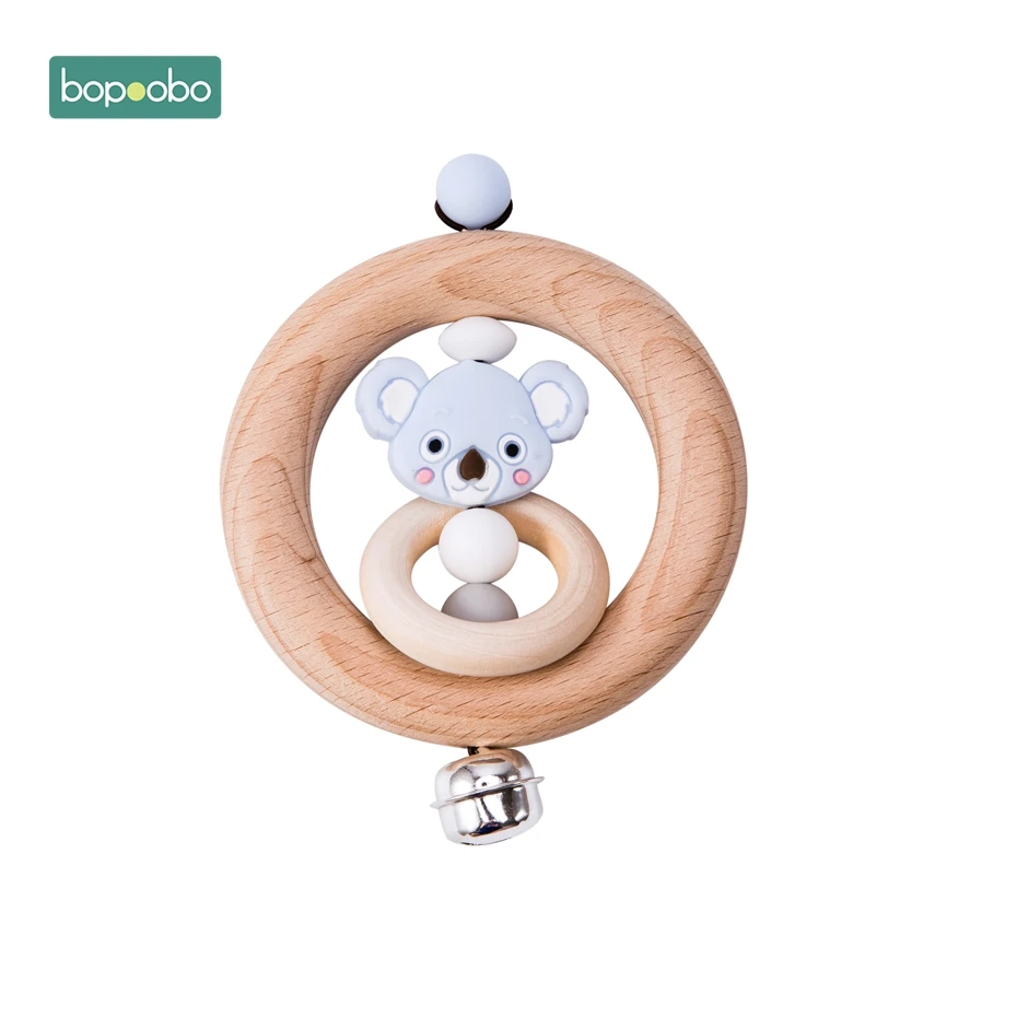 Koala Rattle Bopoobo 1 шт. детские игрушки из бука медведь рука прорезывание зубов деревянное кольцо можно жевать бусины играть в тренажерный зал Монтессори игрушки, погремушки для младенцев - Цвет: Koala Rattle