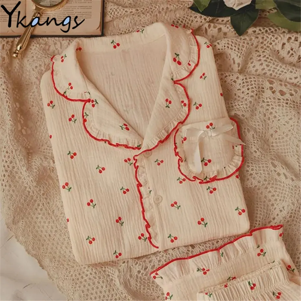 

Cotton Women Shorts 2 Pcs Set Pajamas Girls Kawaii Suits Summer 2021 Home Clothes Funny Bear Embroidery Pyjama Pijama Loungewear