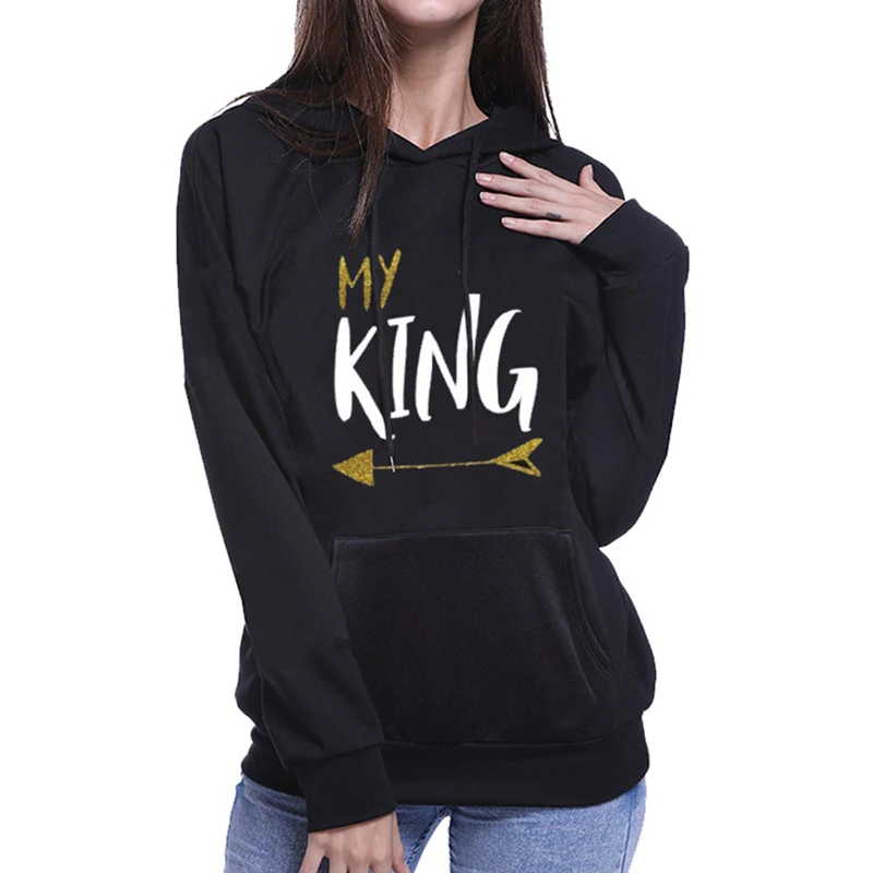 MY QUEEN KING толстовка с капюшоном и принтом для пары модные повседневные женские толстовки Толстовка с надписью женская одежда