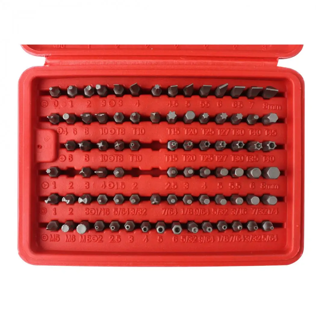 

Screwdriver Chrome Vanadium 100pcs Screwdriver Tamper proof Torx Hex Bit Set W / Case Hand Tools