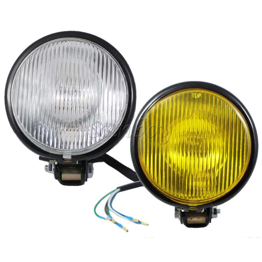 

12v Retro Metal Motorcycle Headlight High Low Beam Front Head Lamp Fog Light Amber / Clear Glass for Harley Chopper Cafe Racer