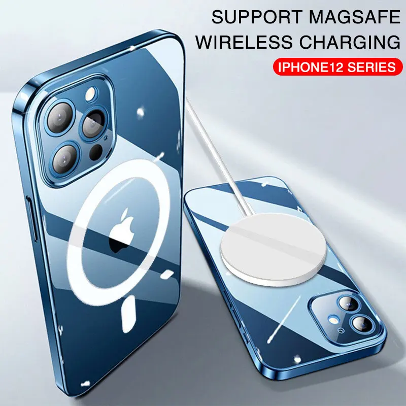 

Original Magsafe Clear Phone Case On iPhone 13 12 11 Pro Max Mini XS XR X 7 8 Plus SE 3 Support For Wireless Charging Back Cover