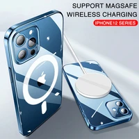original magsafe clear phone case on iphone 13 12 11 pro max mini xs xr x 7 8 plus se 3 support for wireless charging back cover