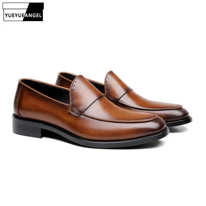 

Business Casual Genuine Leather Shoes Men Loafers England Style Slip On Derby Dress Shoes Luxury Round Toe Office Shoes Zapatos
