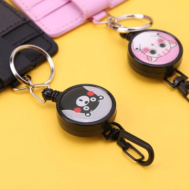 

Cartoon PU Leather Business ID Credit Card Case Badge Holder Anti-lost Retractable Keychain