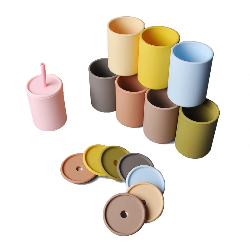 

Baby Silicone Cup With Lid Toddler No-Spill Drinking Cup Kid Tableware Infant Feeding Accessories BPA Free Silicone