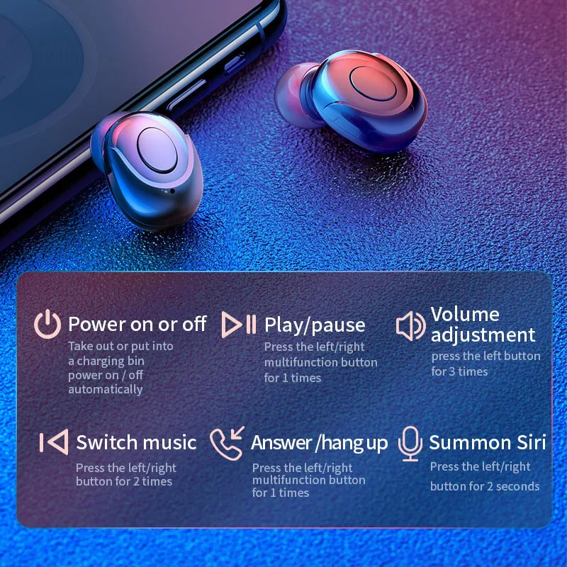 

Wireless earbuds HiFi Stereo IPX7 Waterproof touch control noise reduction sport charge phone with microphone bIuetooth headset