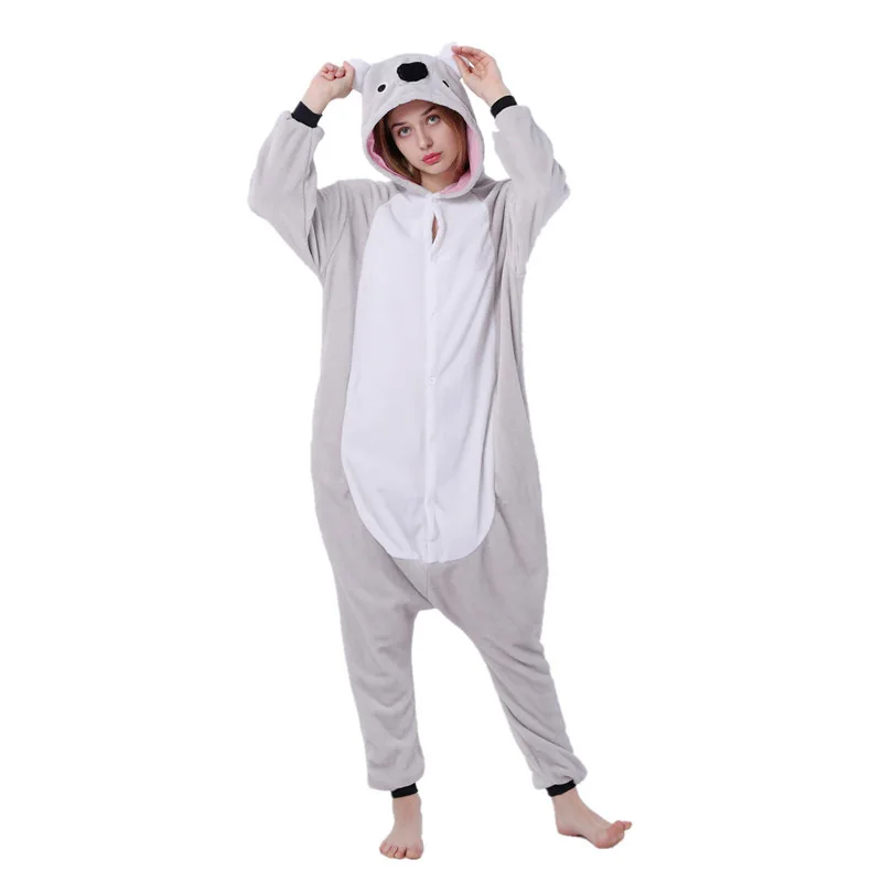 Kigurumi Koala Pajama Adult Animal Onesie Women Men Couple Anime Winter Pajamas Suit Sleepwear Flannel Pijamas