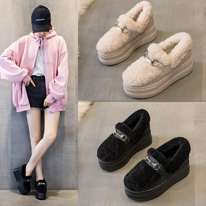 

2022 модные зимние ботинки на толстой подошве с внутренней подкладкой для отдыха, зимняя теплая обувь с бархатной подкладкой из хлопка, плюше...