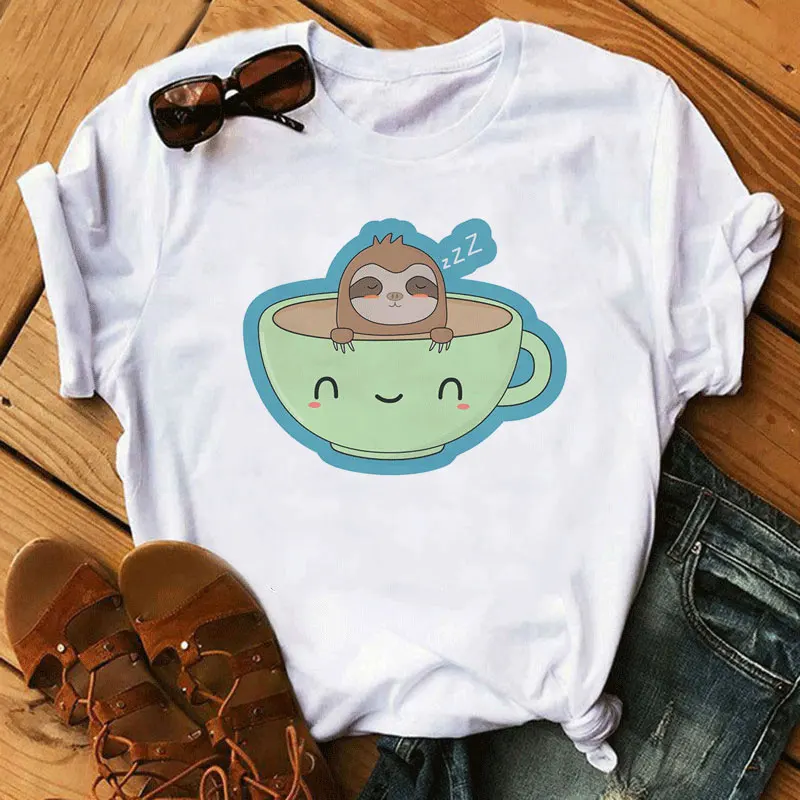 

Cartoon Sloth Print Women T Shirt Casual Short Sleeve T-shirt Cute Tumblr Tshirts Harajuku Female Tee Funny Tops Camiseta Mujer