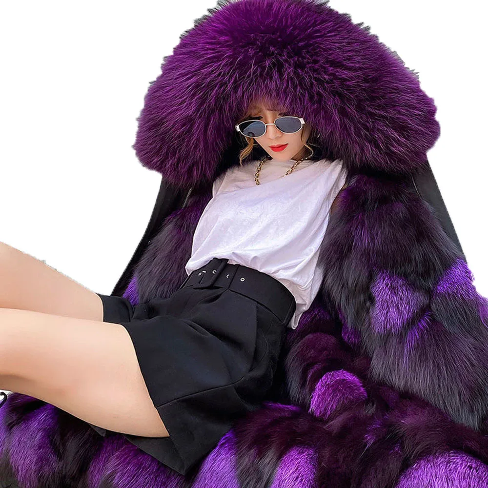 M-5XL Haining 2021 New Parkas Female Fox Hair Mid-Length Detachable Liner Imitation Fur Coat Women Warm Outer Wear Street Black