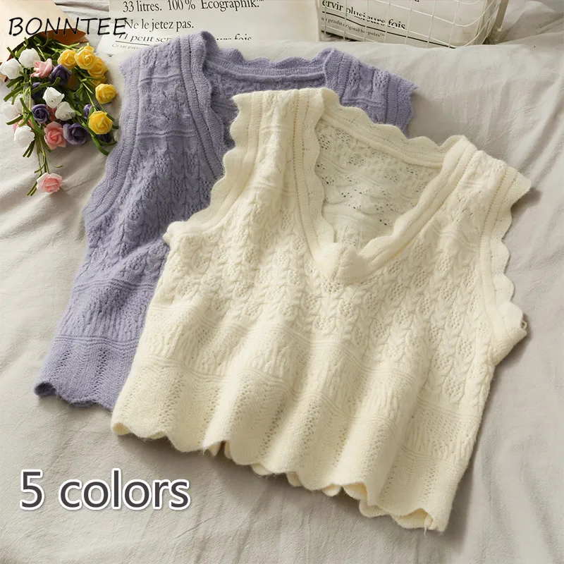 

Sweater Vests Women Korean Style Casual Sweetie Preppy Loose Students Spring Sleeveless Mujer All-match Knitted Trendy V-neck