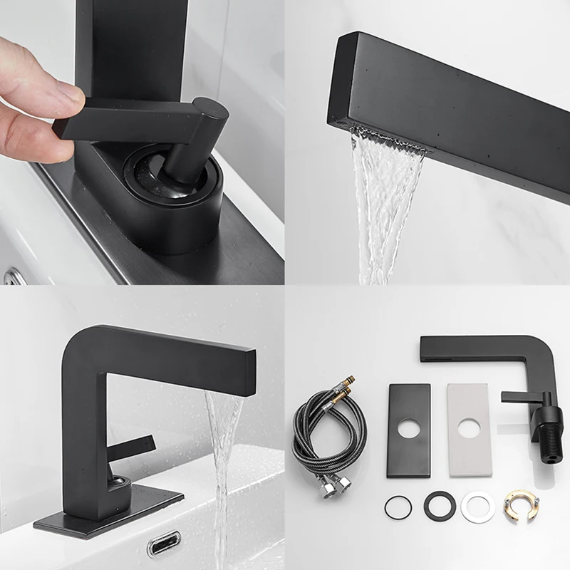 ELLEN смеситель для ванной комнаты с горячей и холодной водой Черный кран на палубе