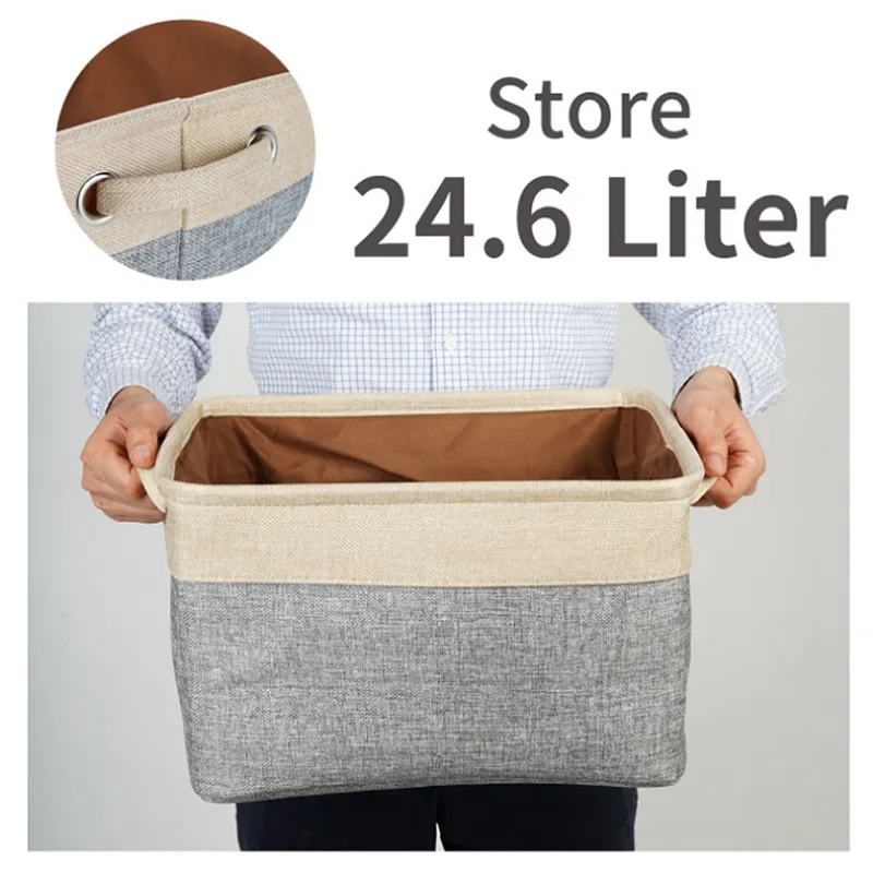 

Folding Cotton Linen Kids Toys Books Clothes Organizer Home Large Capacity Laundry Basket with Handle Desktop Organizing Baskets