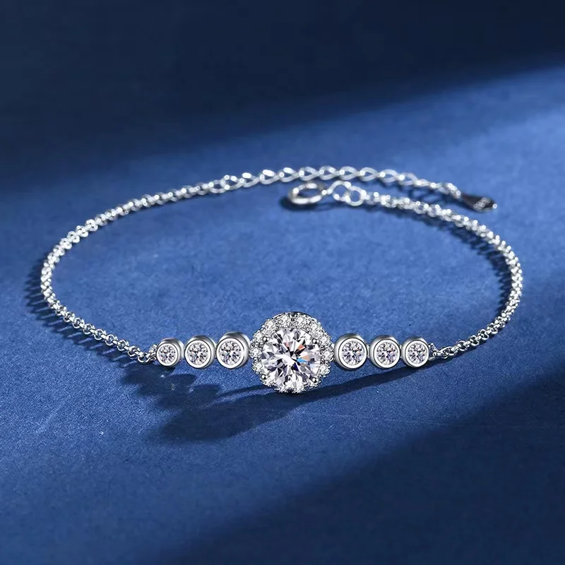 

Trendy D Color 1 Carat Round Brilliant Cut Moissanite Diamond Bracelet Women 100% 925 Sterling Silver Bracelet Anniversary Gift