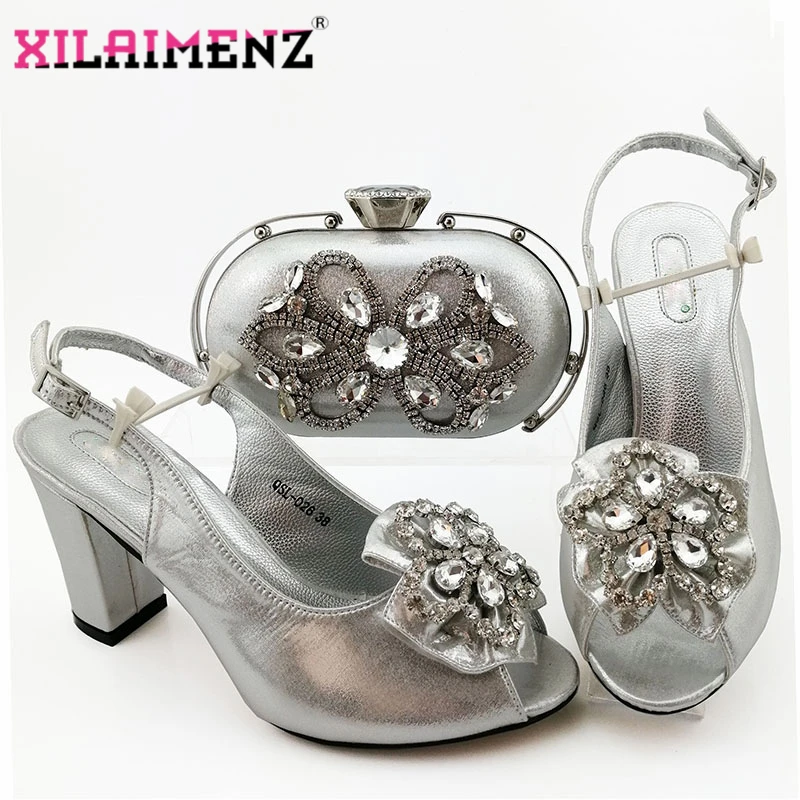 

Silver Color Special Design New Coming 2020 High Quality Women Shoes and Bag Set Nigerian Lady Matching Shoes and Bag for Party
