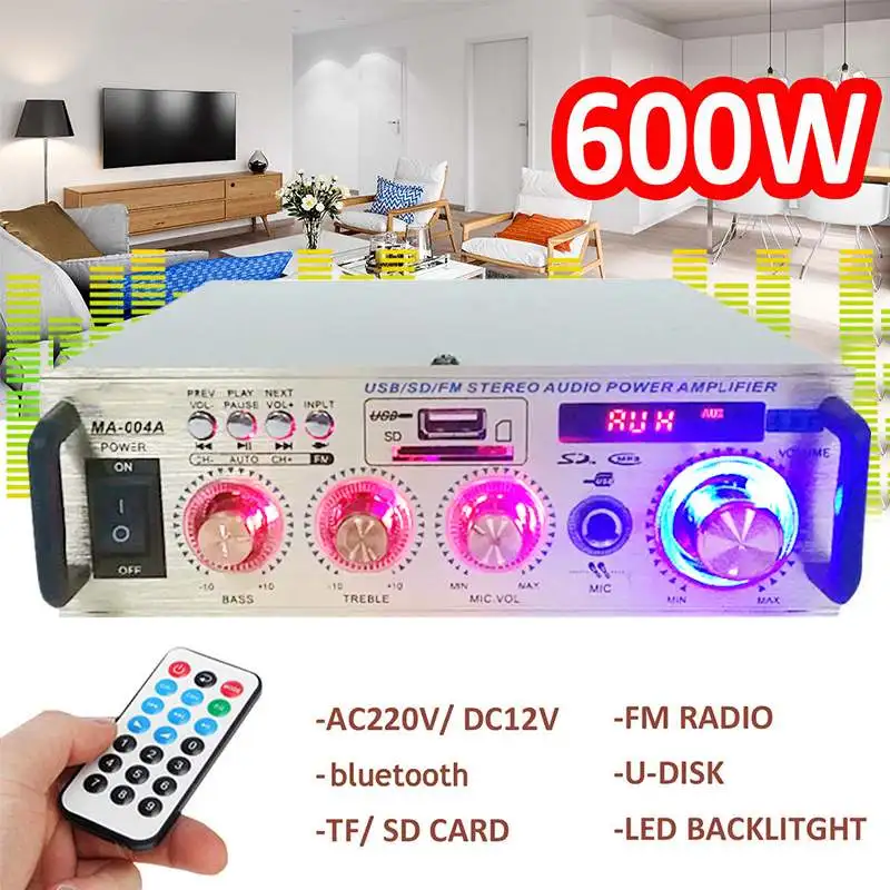 600W Профессиональный автомобильный аудио усилители Bluetooth мини сабвуфер аудио звук Системы usb-пду Управление Hi-Fi стерео усилитель