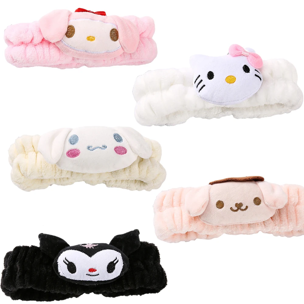 

Новинка 5 стилей Аниме фигурки Kawaii My Melody плюшевая повязка на голову KT Cinnamoroll Purin Dog плюшевая модная повязка на голову подарок для девушки