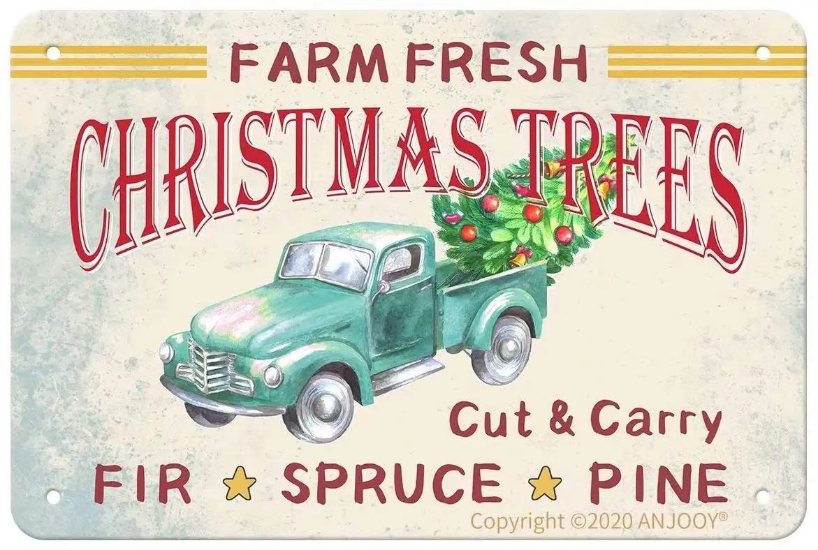 Оловянные знаки ANJOOY, винтажная ферма, свежие Рождественские елки, металлический знак для спальни, кафе, дома, бара, паба, кофе, пива, кухни, ванной
