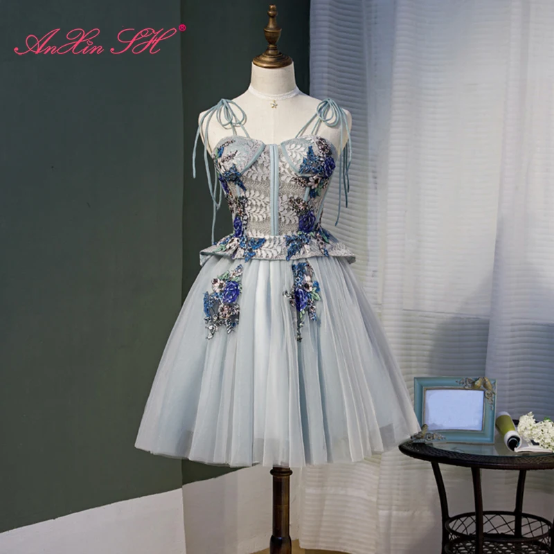 AnXin SH Роскошные принцессы серого зеленого цветов кружевное вечернее платье