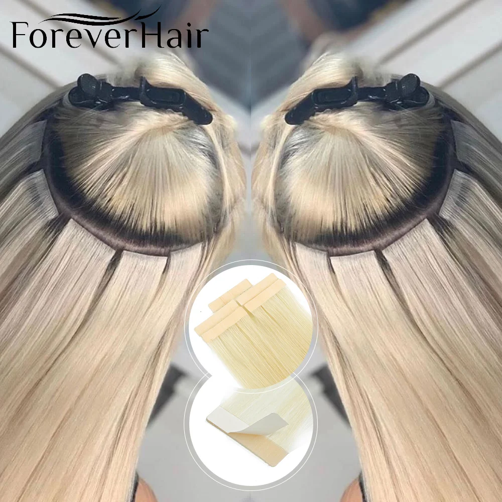 Forever Hair настоящие волосы Remy, бесшовные волосы на ленте, человеческие волосы для наращивания, 5 шт., только шелковистые прямые волосы для европейского салона