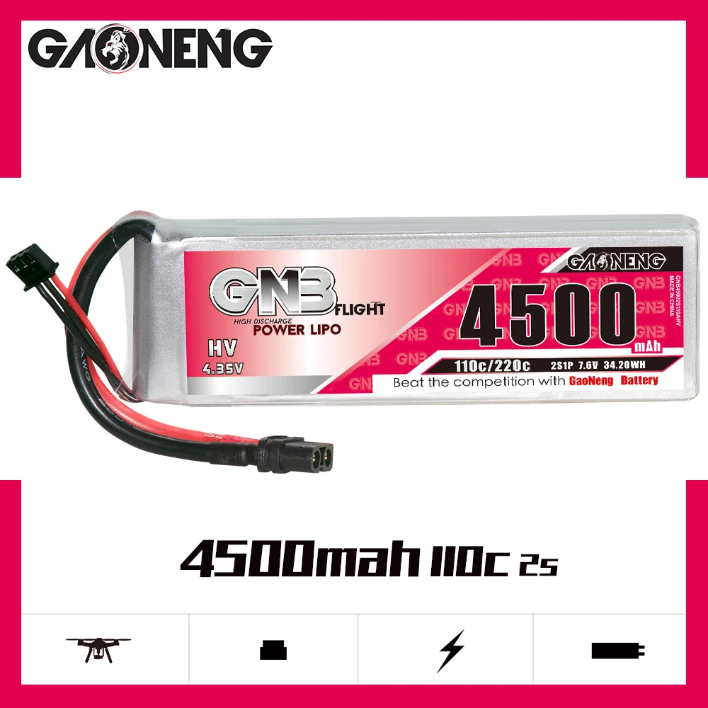

Gaoneng GNB 4500mAh 2S1P 7.6V 110C/220C HV Soft PVC Lipo Battery Pack With XT60/XT90 Plug For RC Car Boat Airplane Parts