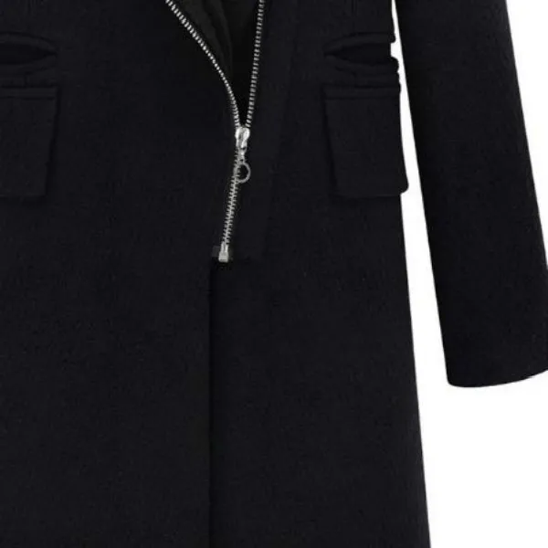 Женское зимнее теплое шерстяное пальто с меховым воротником куртка на молнии