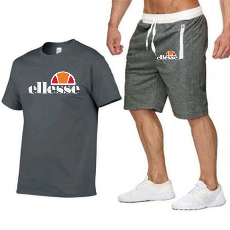 

Fashion Short Sleeve Men Suit 2021 New Round Neck Printed Cotton T-shirt + Elastic Band Quick-drying Breathable Sports Shorts