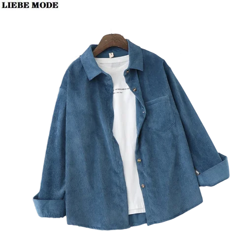 

Women's Corduroy Shirts Womens Cotton Blouses Top Long Sleeve Autumn Winter Ladies Loose Boyfriend Shirt Grey Green Yellow Beige