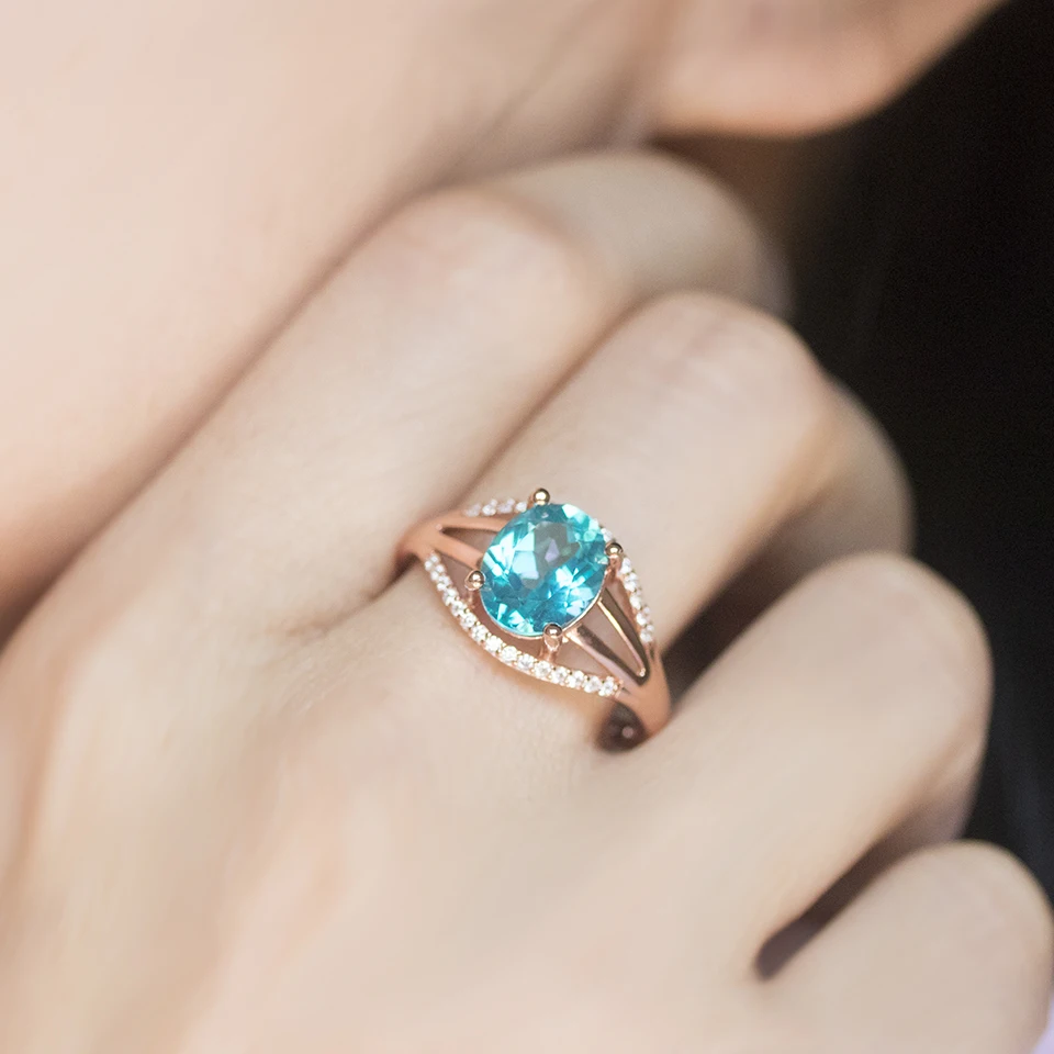 

Bolai Genuine Paraiba Topaz Ring 925 Sterling Silver Rose Gold Plated 10*8mm Gemstone Elegant Jewelry for Women Gift 2020 New