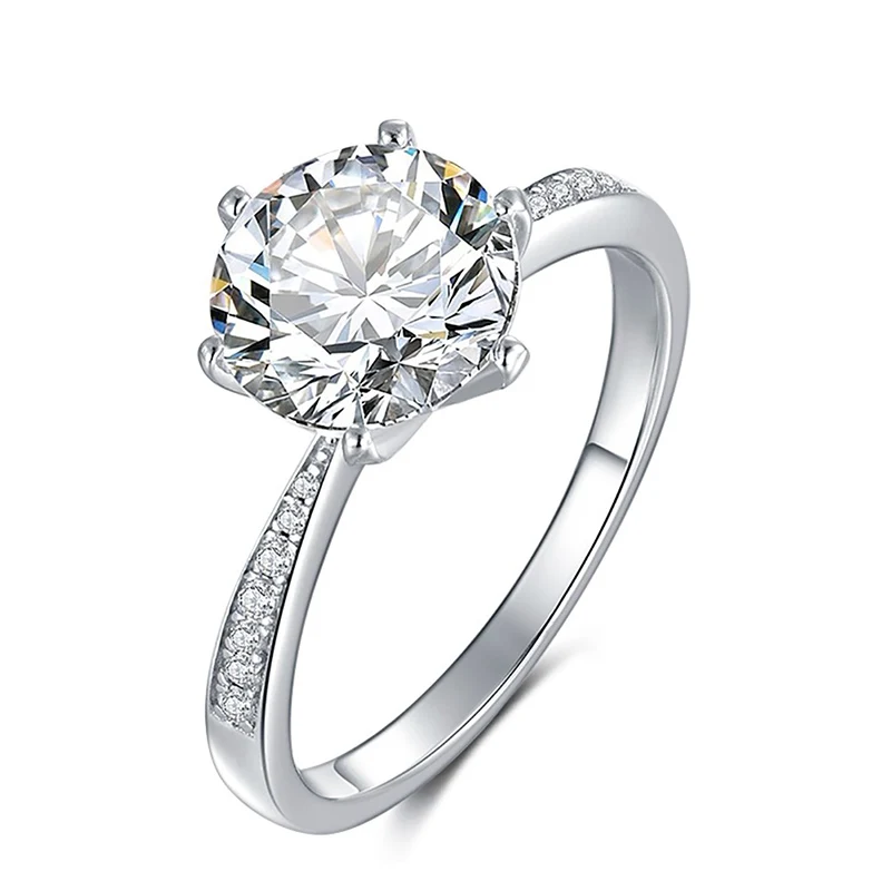 

Slightly inlaid silver and platinum plated Moissan diamond ring for women 3 carats 210305-10