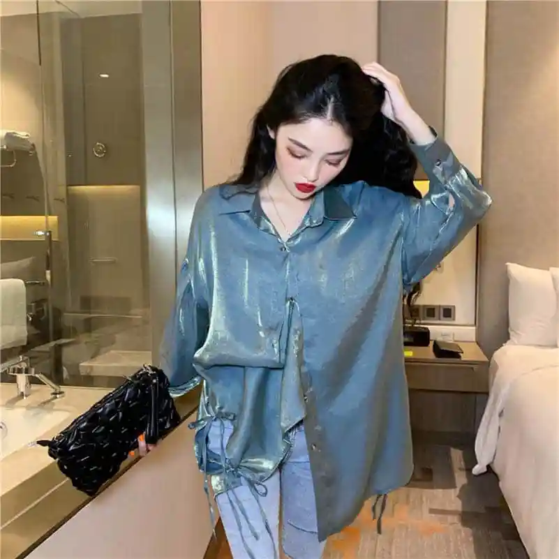 NiceMix летне осенняя блузка хараджуку женские градиентные рубашки Soulder Женские