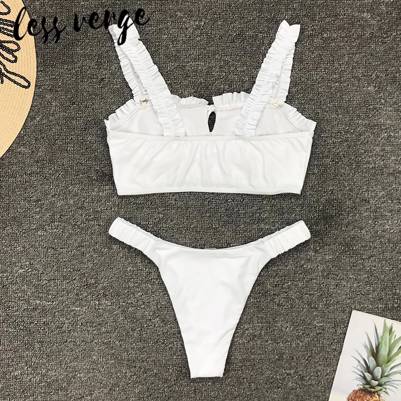 Lessverge белый костюм из двух частей с рюшами женское сексуальное боди одежда для