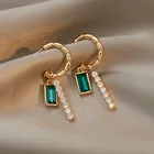 Оригинальные летние винтажные геометрические Блестящие Зеленые кубические циркониевые серьги-подвески для женщин C-образные металлическая серьга ювелирные изделия Pendientes