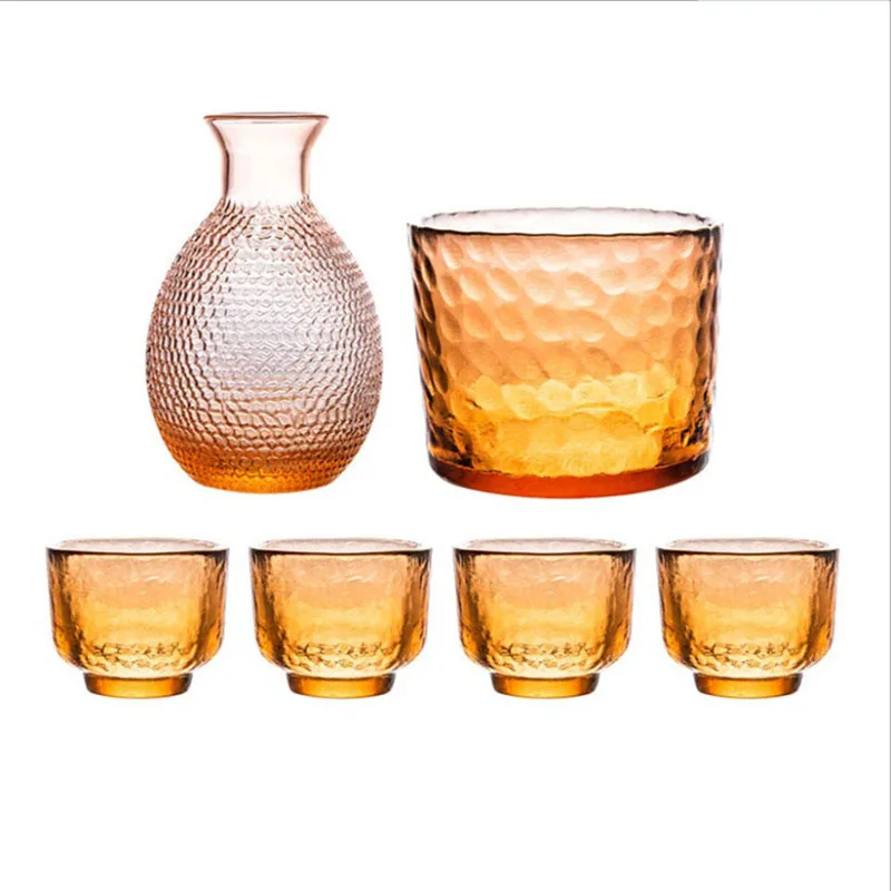 Creative Hammer Pattern Glass Gold Rimmed Cup Wine Warmer Korean Soju Cup Tequila Pot Whisky Cup Wineware Gift