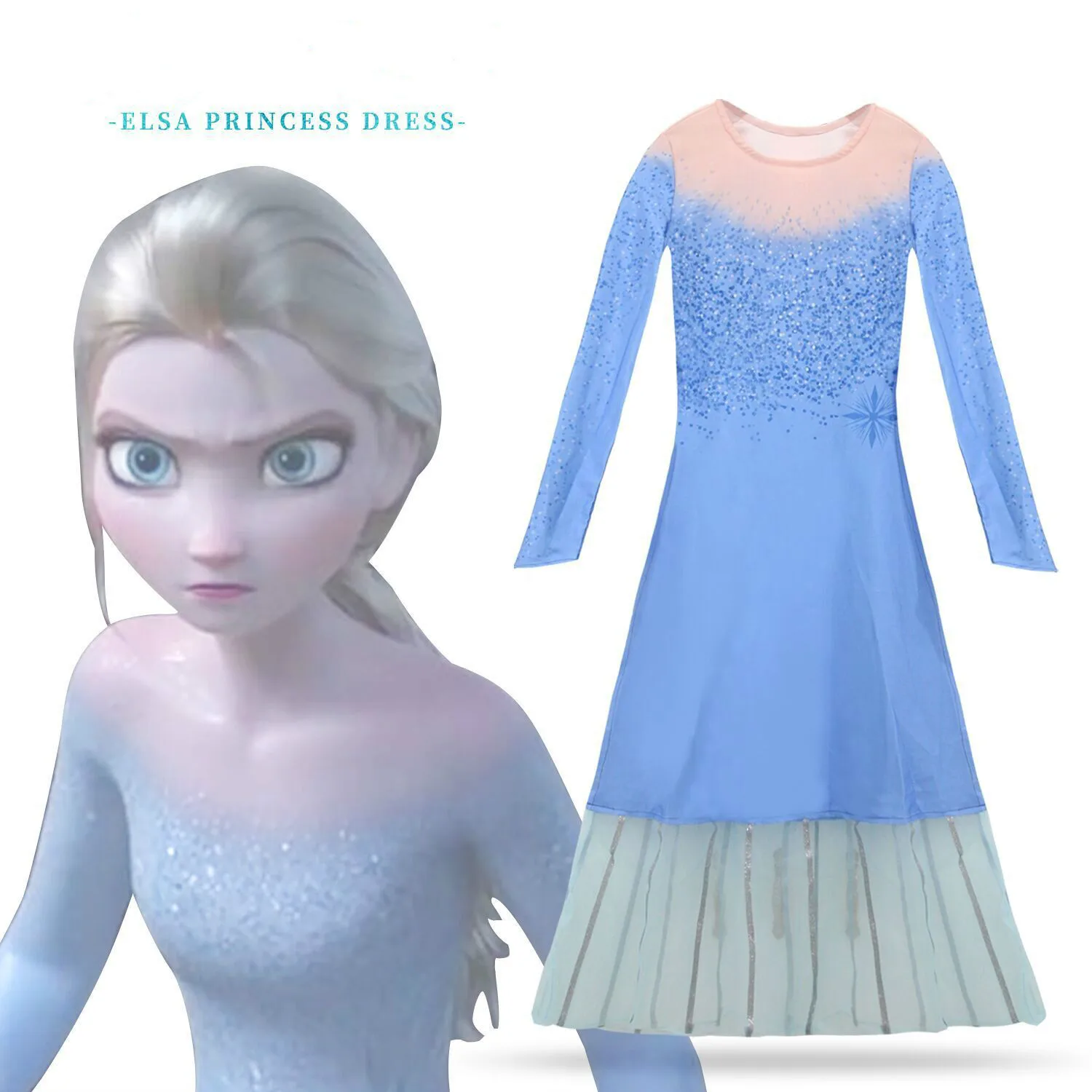 

Elsa Ice Romance Princess Dress European and American Christmas Dress Girl Elsa Costumes Party Cosplay Children Girls Clothing