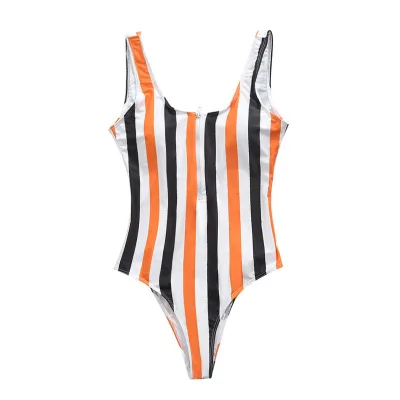 

2021 Sexy One Piece Swimsuit Push Up Swimwear Women Striped Monokini Vintage Print Swimsuit Female Bodysuit Beach Bathing Suit