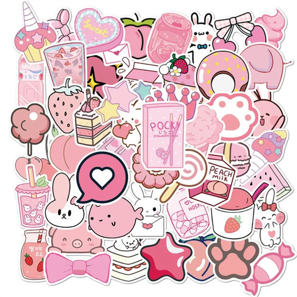 

10/30/50PCS Cartoon Cute Pink Girl Series Mobile Phone Case Graffiti Suitcase Decoration Waterproof Sticker Toy Wholesale