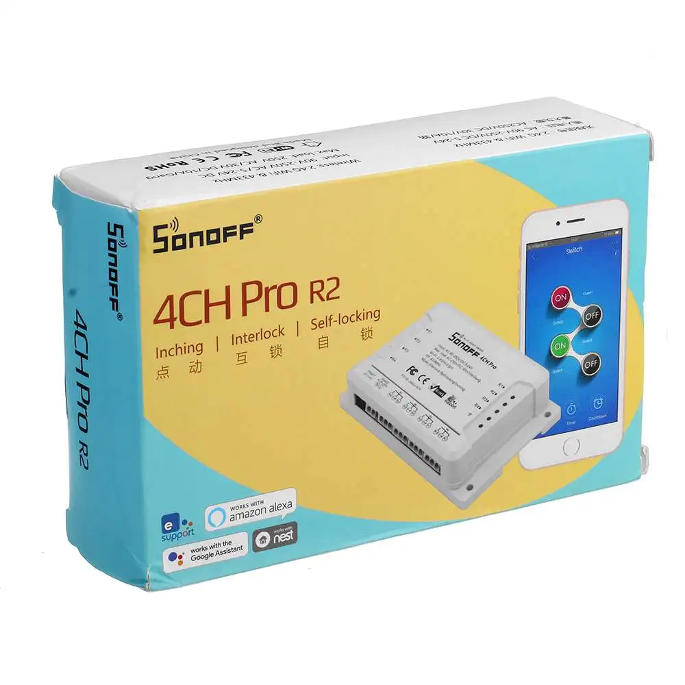 SONOFF 4CH Pro R2 2,4 Ghz 433MHz RF умный дом беспроводной WiFi переключатель приложение пульт дистанционного управления модуль Inching/самоблокирующийся/Блокировка
