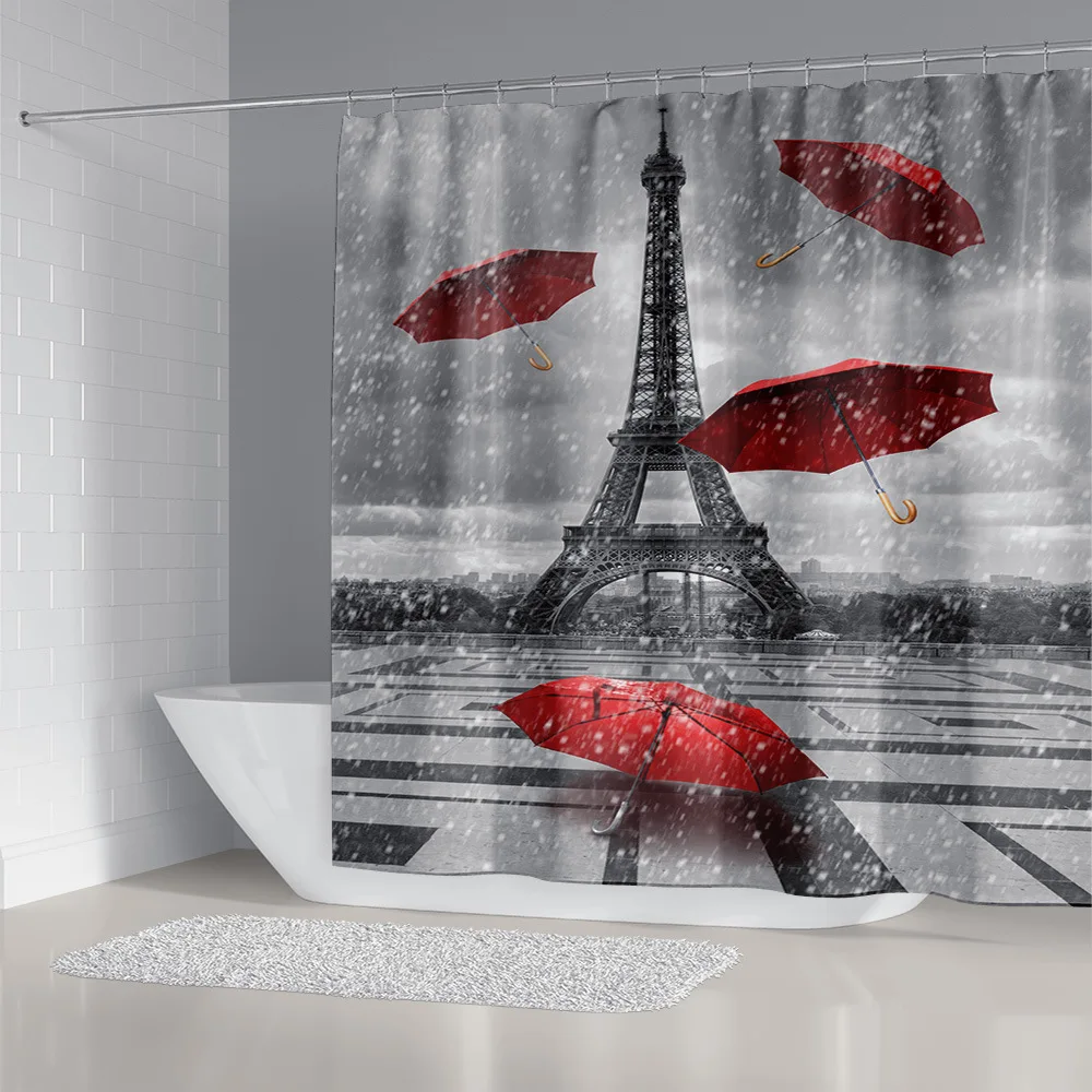 retro paris tower print shower bath curtain bathroom accessories 4 piece set soft high quality toilet mat pad home decor free global shipping