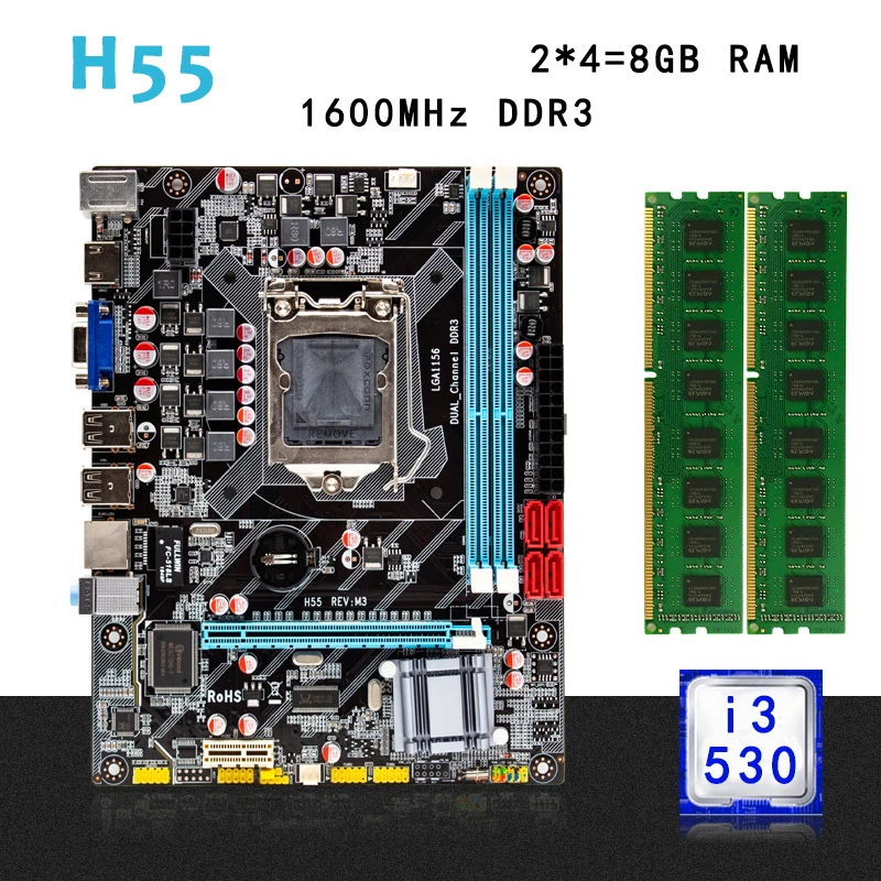 Комплект материнской платы H55 с LGA 1156 Intel core память для настольного ПК
