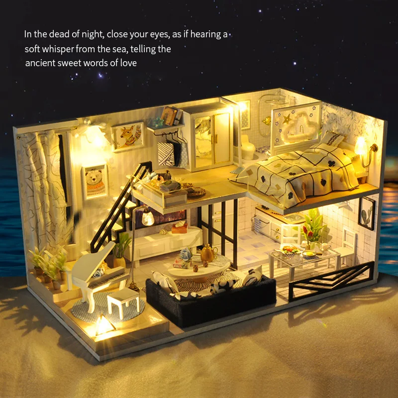 

Комплект миниатюрного кукольного домика «сделай сам», деревянный современный двухэтажный дом, Модель виллы, рождественский подарок, игруш...