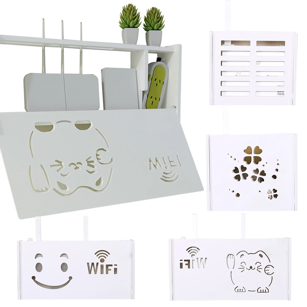 

Multifunction Shelf Wireless Wifi Router Box PVC Wall Shelf Hanging Plug Board Bracket Storage Box Bins Smile Cat Pattern #