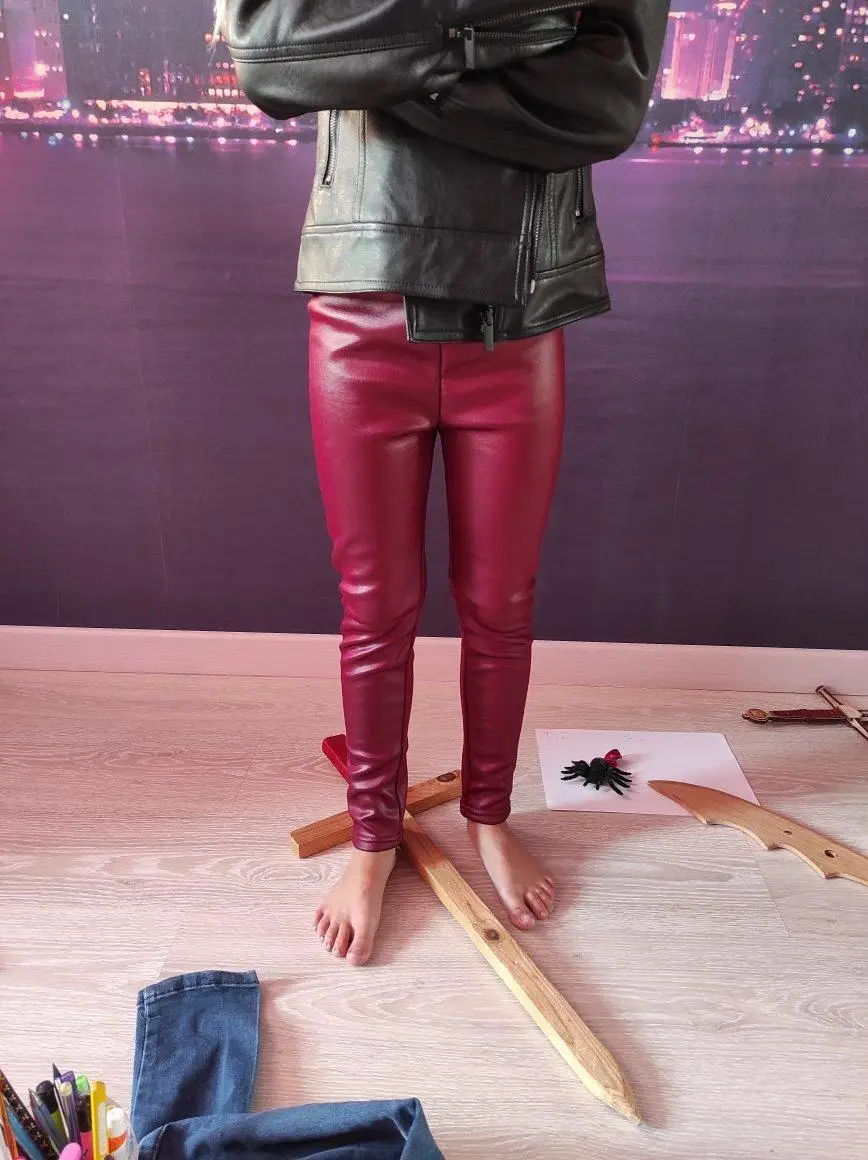 Faux PU Leather Autumn Winter Kids Pants for Girls Thick Warm  Leggings Children's Boys Trousers Clothing