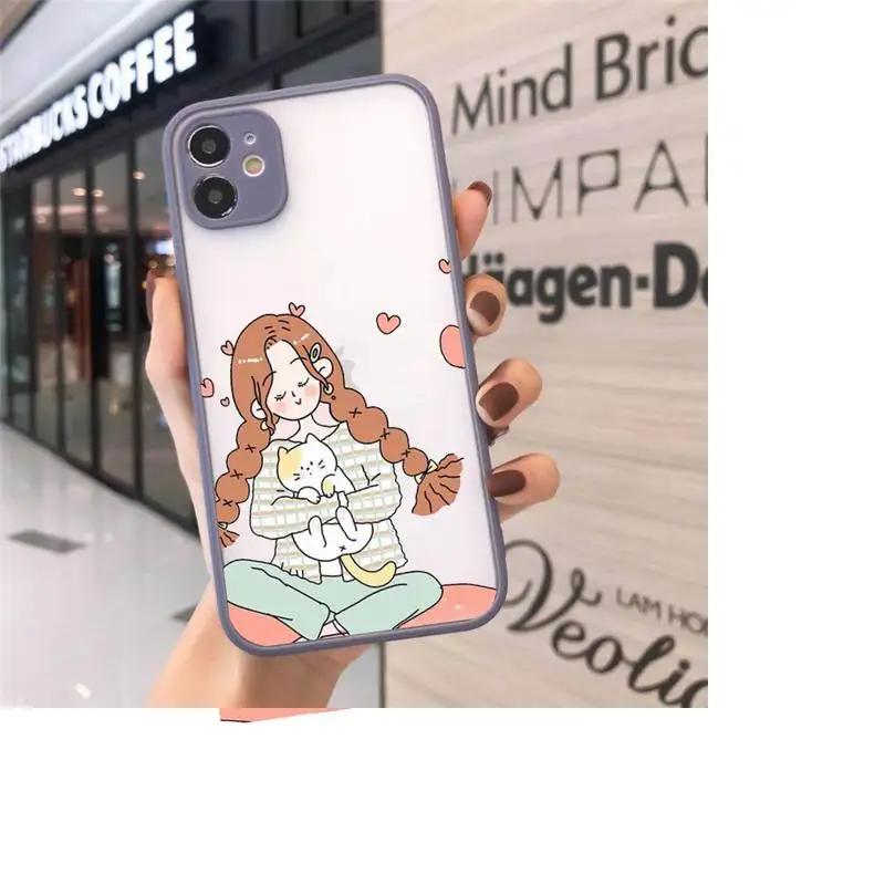 

Aesthetic cartoon girl Phone Case Matte For iPhone 12 Mini 11 Pro XR XS Max 7 8 Plus X Hard PC Back Cover
