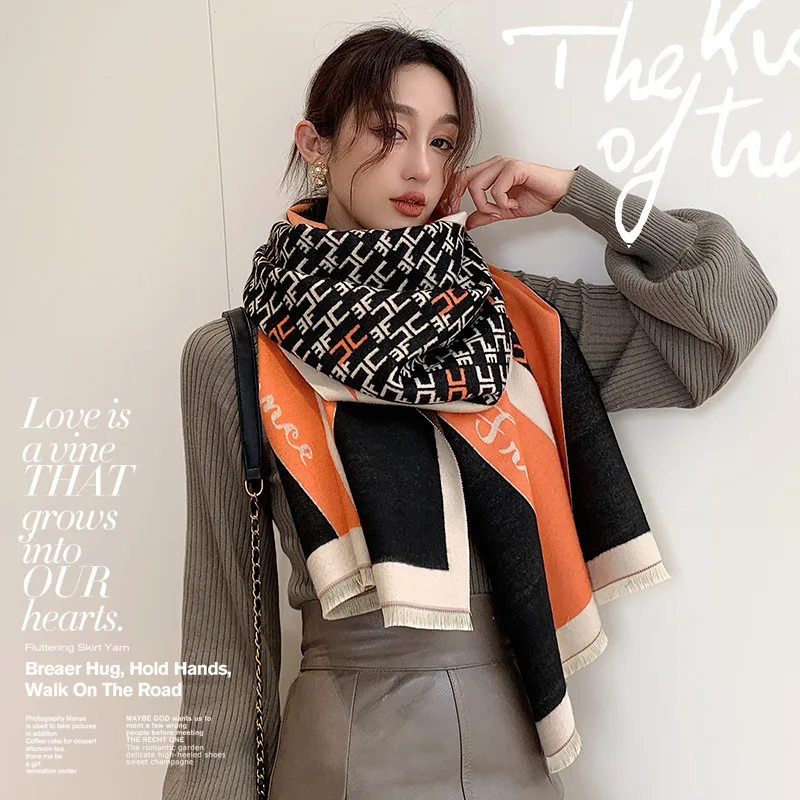

New scarf female winter diamond shawl double-sided imitation cashmere air conditioner warm retro Bib wholesale
