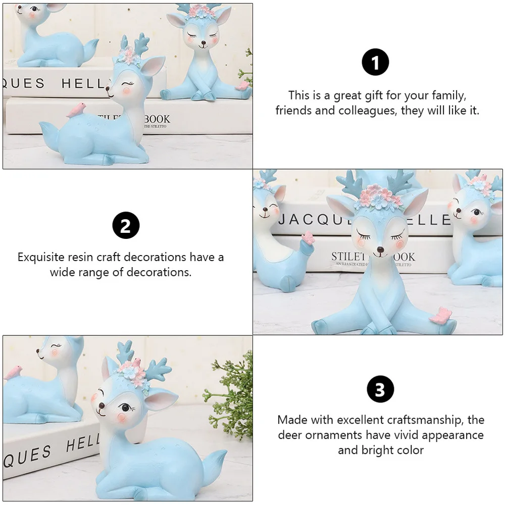 

4pcs Cartoon Deer Ornament Resin Car Decor Funny Home Desktop Decoration