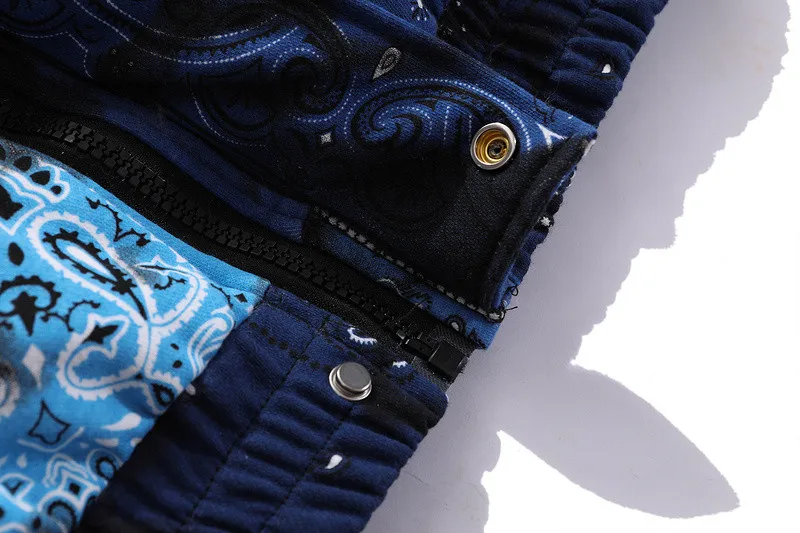 

2020 Winter Thick Vintage Paisley Floral Print Parka Coats Retro Geometric Zipper Jacket Women Unisex Hip Hop Swag Brown/Blue