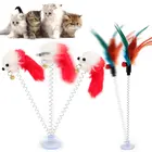 Забавные игрушки для кошек, разноцветная присоска с весенней плюшевой мышью, популярные игрушки для домашних животных (случайный)